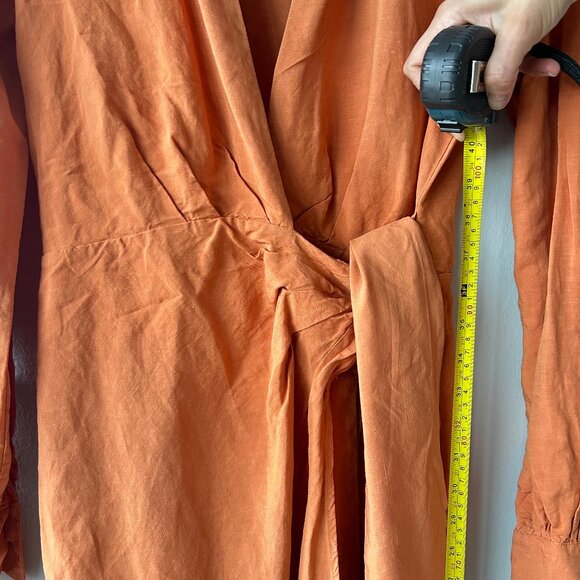 & Other Stories Wrap Midi Dress Rust Orange Women’s Size 4 Long Sleeve - Picture 8 of 9